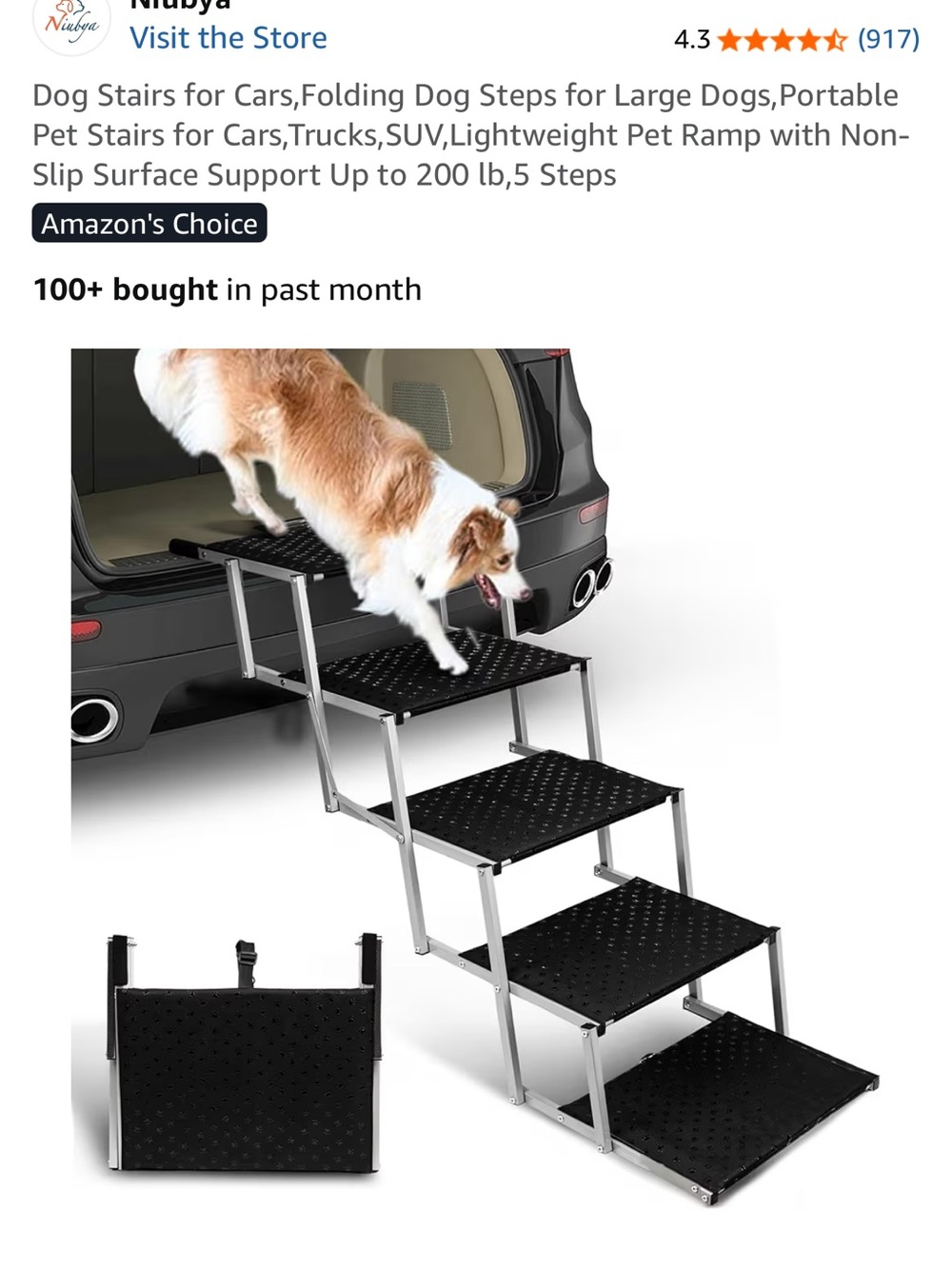 Folding 5-Step Pet Stairs - Black Non-Slip Steps